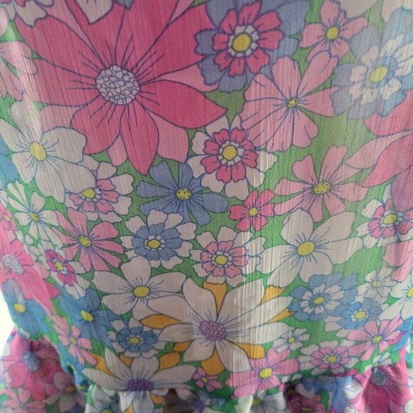 Jessica Simpson Floral Ruffle Sleeveless Keyhole Peplum Hem Sheer Top Size S - Picture 3 of 10